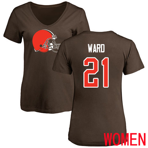Cleveland Browns Denzel Ward Women Brown Jersey #21 NFL Football Name and Number Logo T Shirt->women nfl jersey->Women Jersey